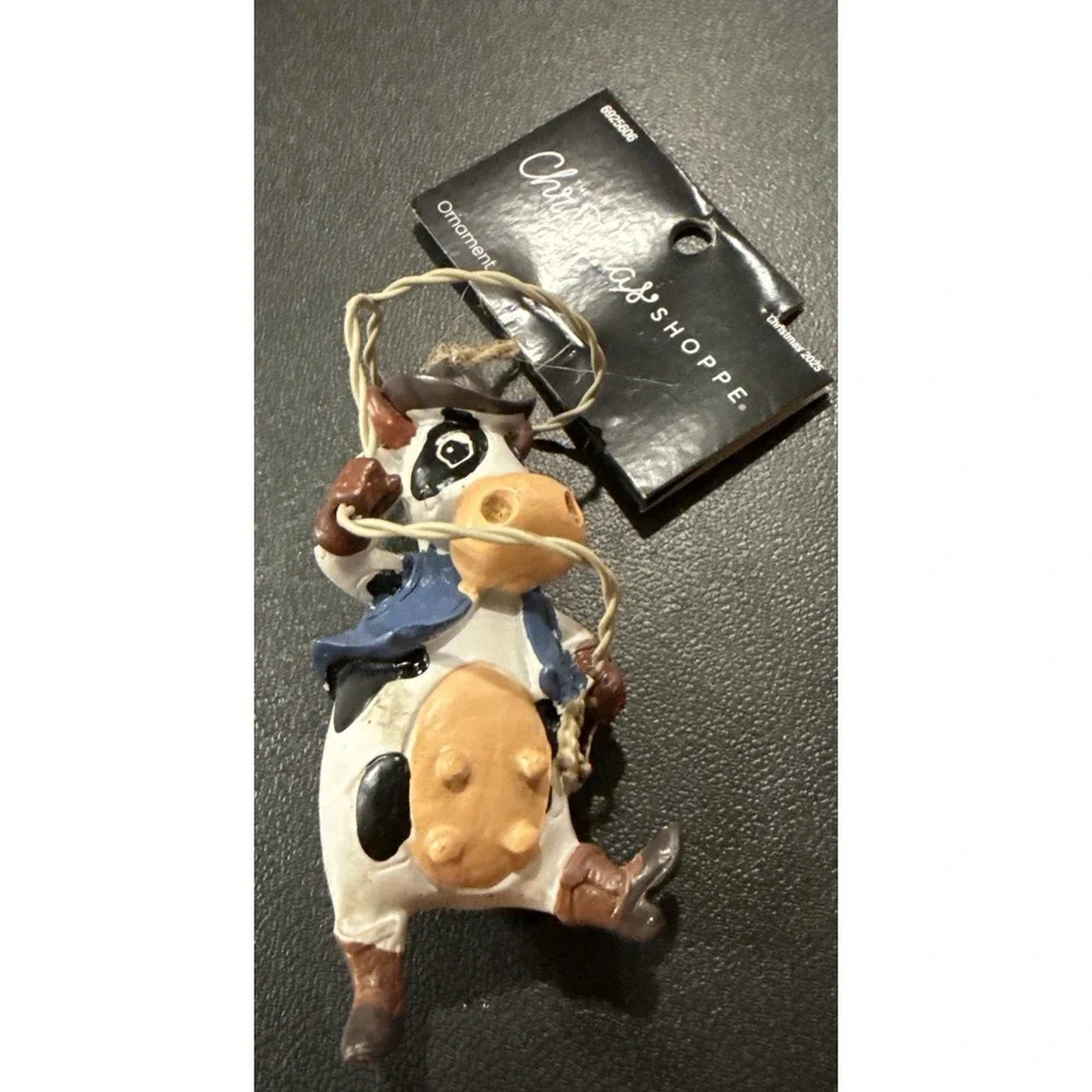 Western Cowboy Holstein Cow Rodeo Rope Farm Christmas Tree Holiday Ornament NEW‎